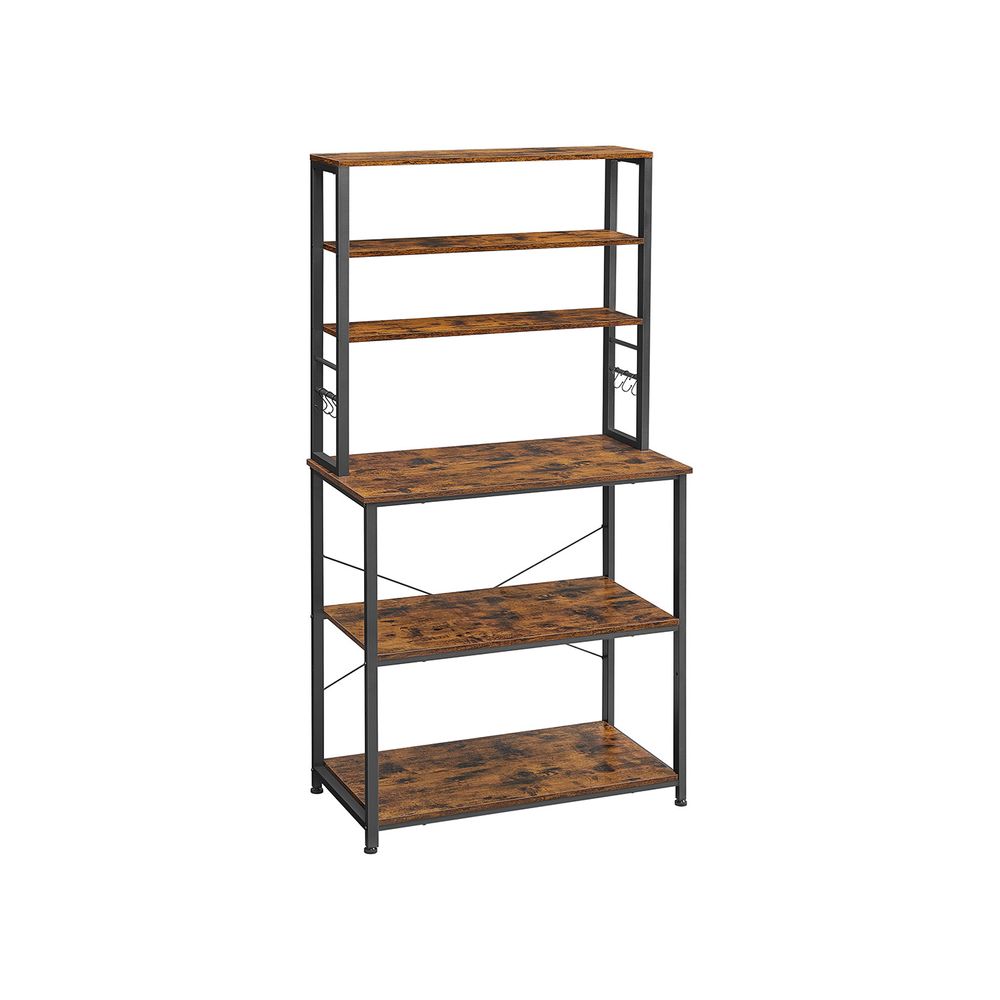 Kitchen Storage Rack - Freestanding Organiser Design - 6 Shelves and 6 Hooks Unit
