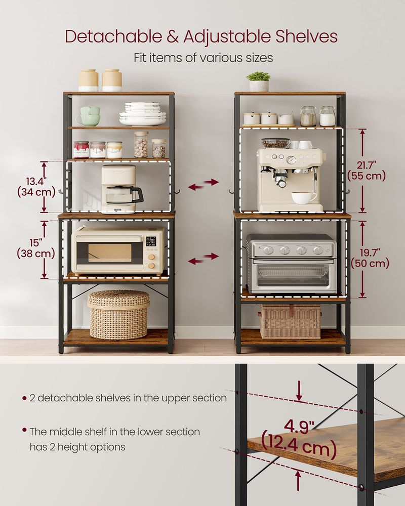 Kitchen Storage Rack - Freestanding Organiser Design - 6 Shelves and 6 Hooks Unit