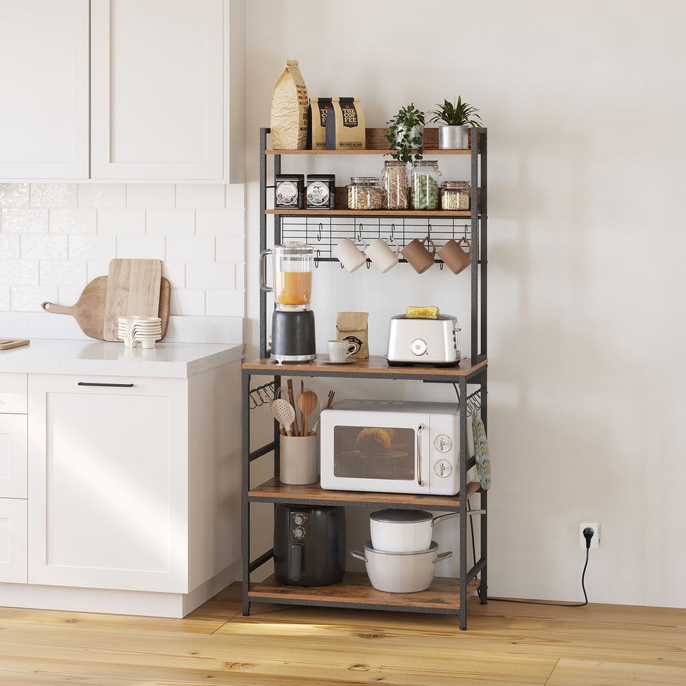 Kitchen Storage Rack - Built-In Power Outlet Design - Freestanding Kitchen Unit