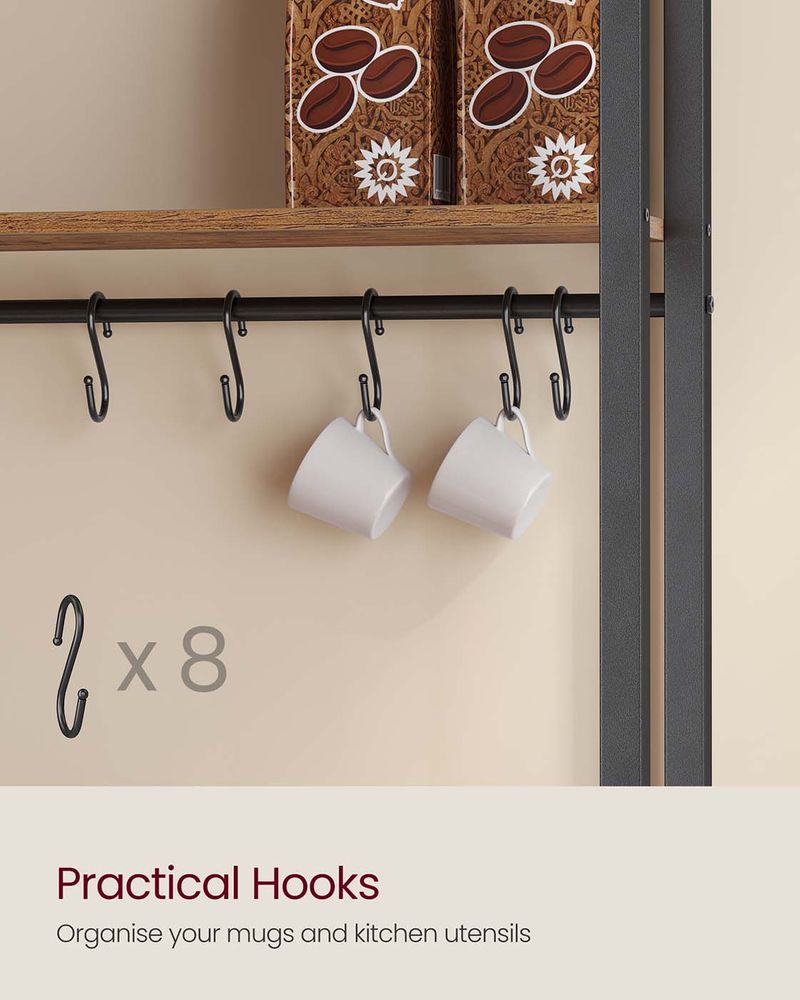 Kitchen Bakers Rack - Built-In Power Outlet Design - Brown Finish