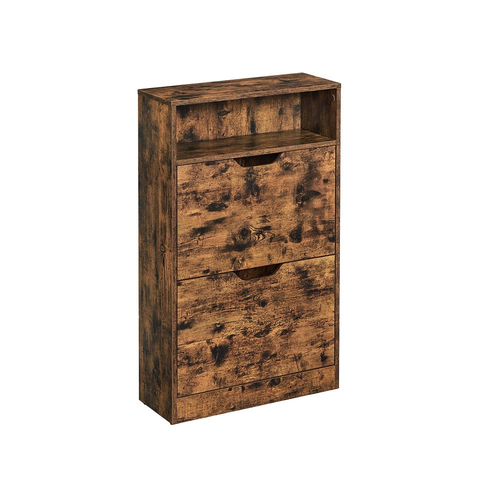 Shoe Cabinet - Adjustable Divider Storage - Rustic Brown