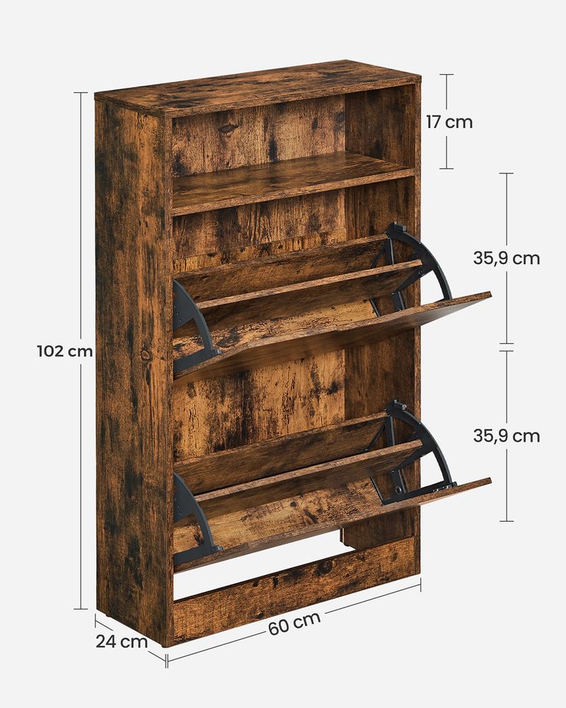 Shoe Cabinet - Adjustable Divider Storage - Rustic Brown