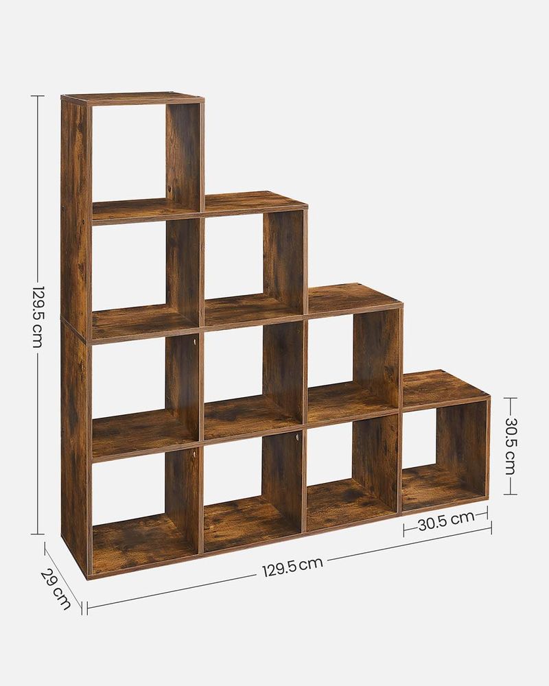 Bookcase - Staircase Style Organiser - 10-Cube Storage Design