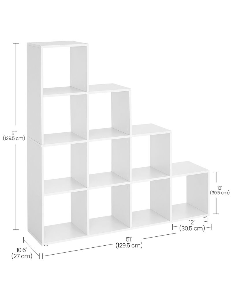 Bookcase - Staircase Style Organiser - 10-Cube Storage Design