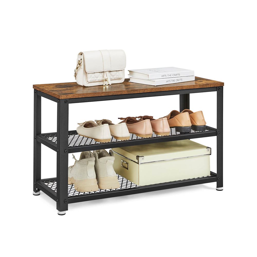 Shoe Bench - Mesh Shelf Storage - 2 Tier