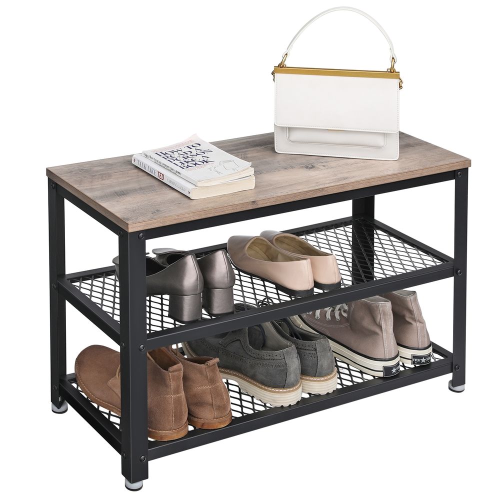 Shoe Bench - Mesh Shelf Storage - 2 Tier