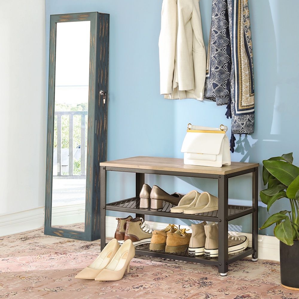 Shoe Bench - Mesh Shelf Storage - 2 Tier