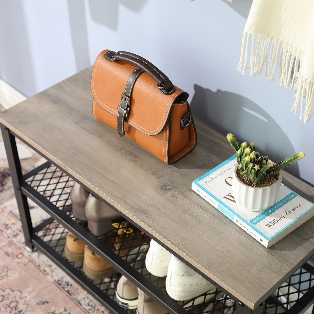 Shoe Bench - Mesh Shelf Storage - 2 Tier