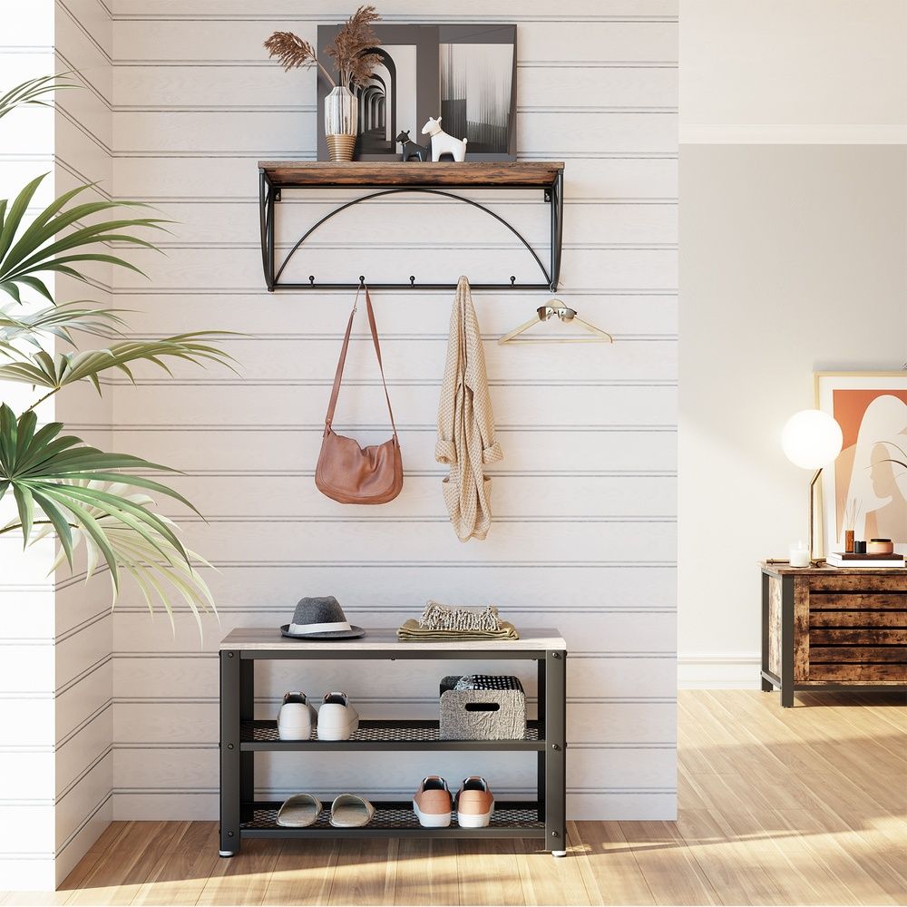 Shoe Bench - Mesh Shelf Storage - 2 Tier