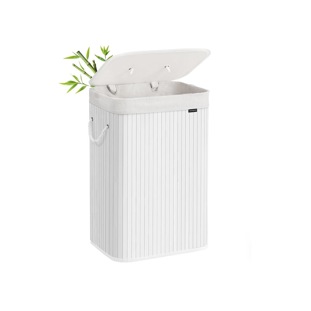 Laundry Hamper - Bamboo Design with Handles - 72L Capacity Cloud White