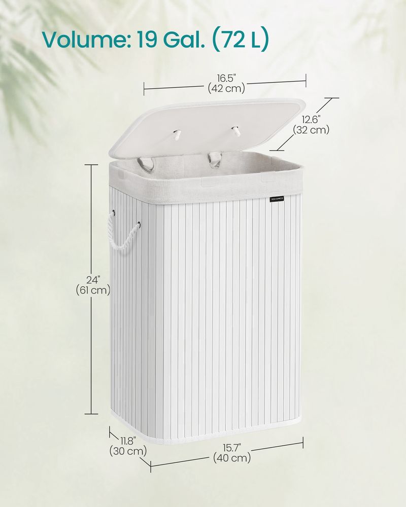 Laundry Hamper - Bamboo Design with Handles - 72L Capacity Cloud White