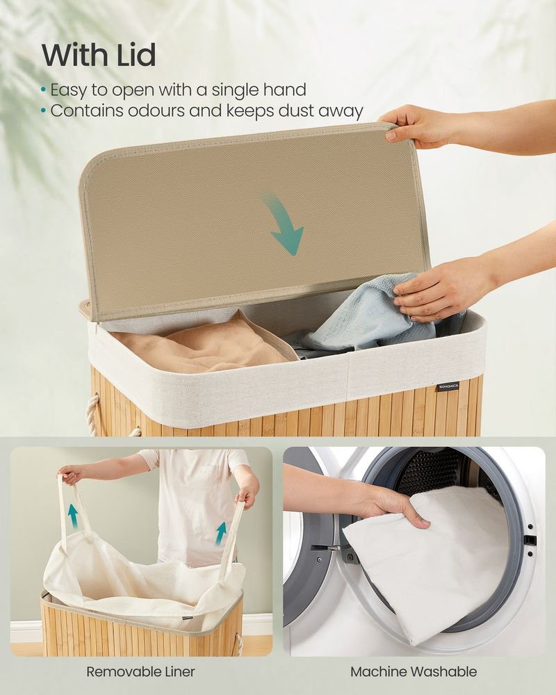 Laundry Basket - Foldable Design with Removable Liner - 100L Capacity