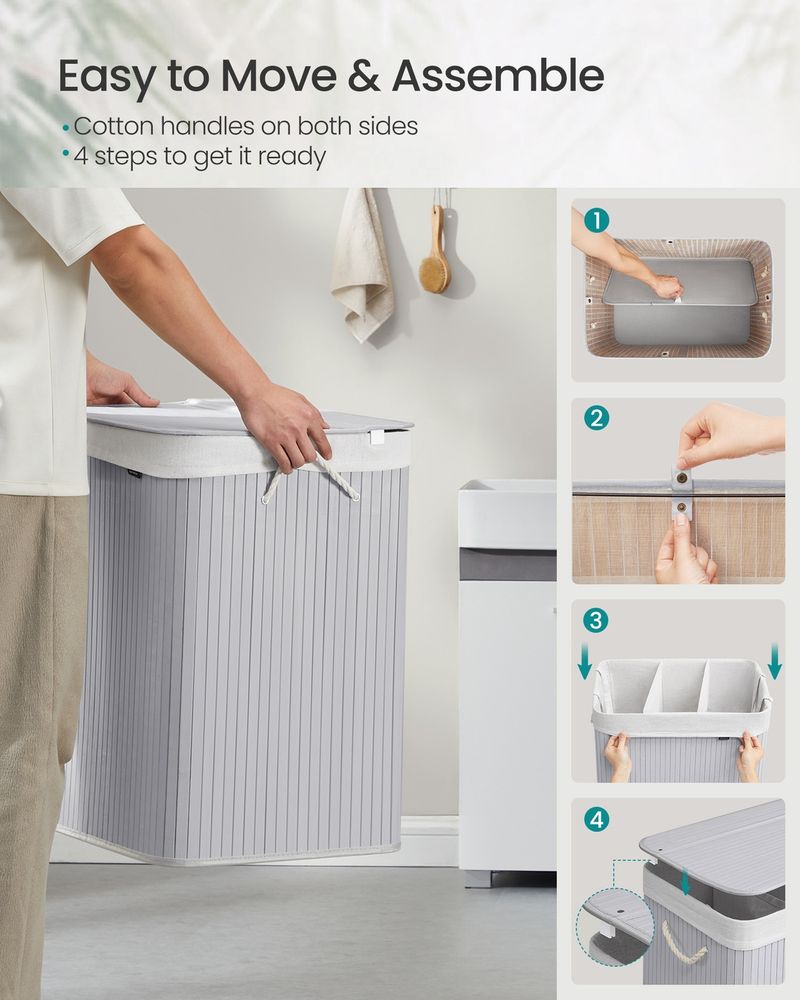 Laundry Hamper - 3 Section Sorting Design - 150L Capacity