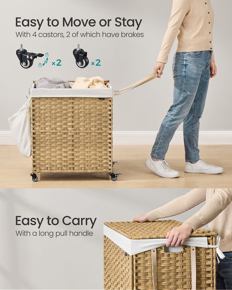 Laundry Hamper - Rolling Design with Removable Bag - Wheeled Storage Unit