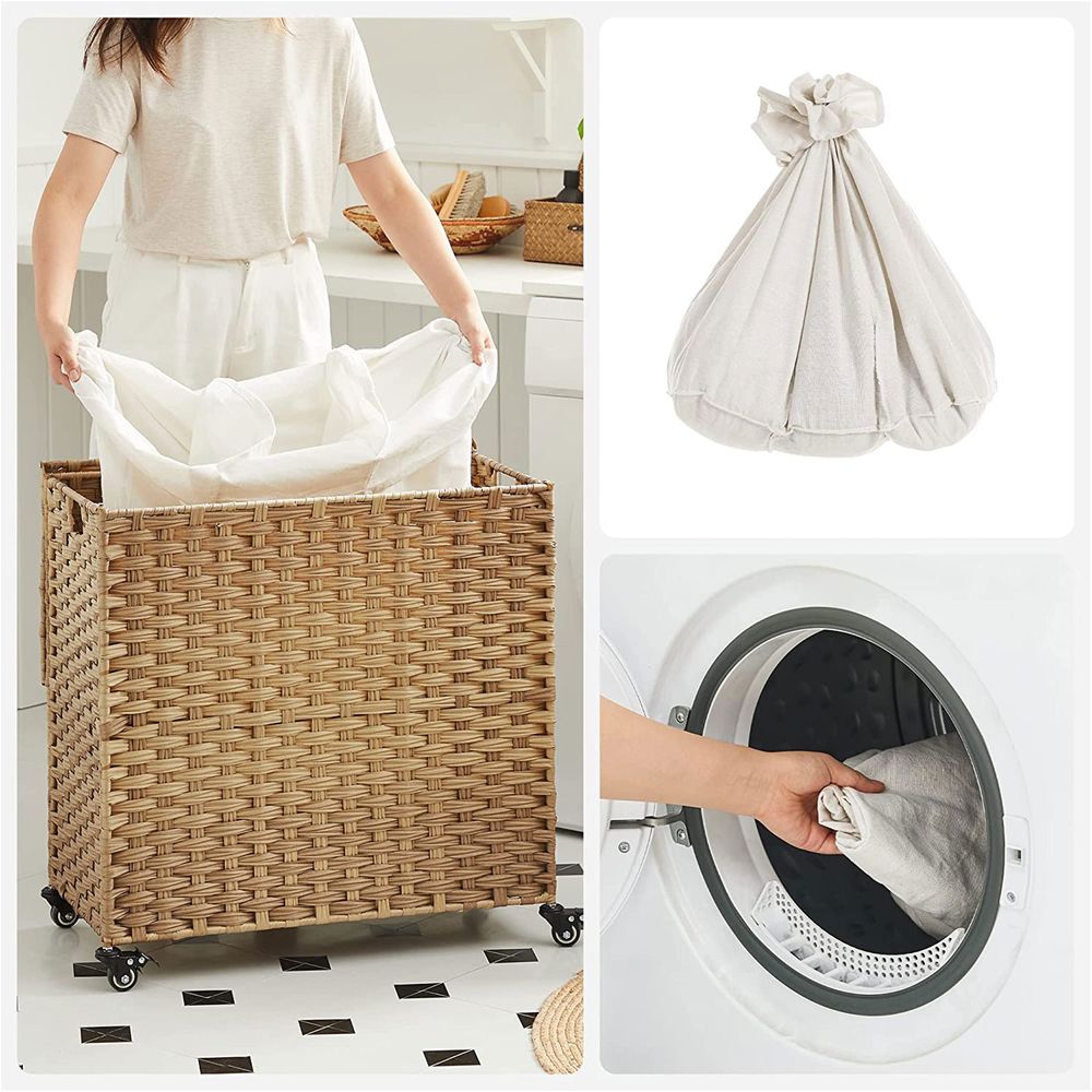 Laundry Hamper - Rolling Design with Removable Bag - Wheeled Storage Unit