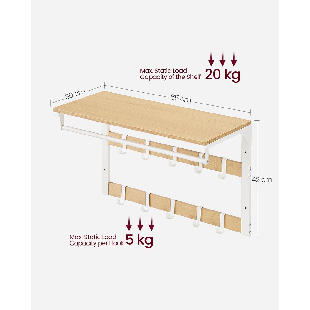 Coat Rack - Wall Mounted Storage Design - 10 Hooks Unit