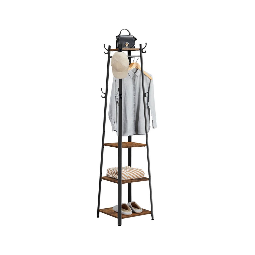 Coat Stand - Industrial Freestanding Design - Rustic Brown Finish Unit