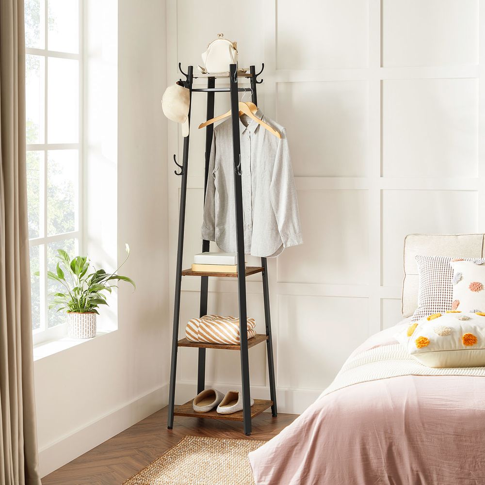 Coat Stand - Industrial Freestanding Design - Rustic Brown Finish Unit