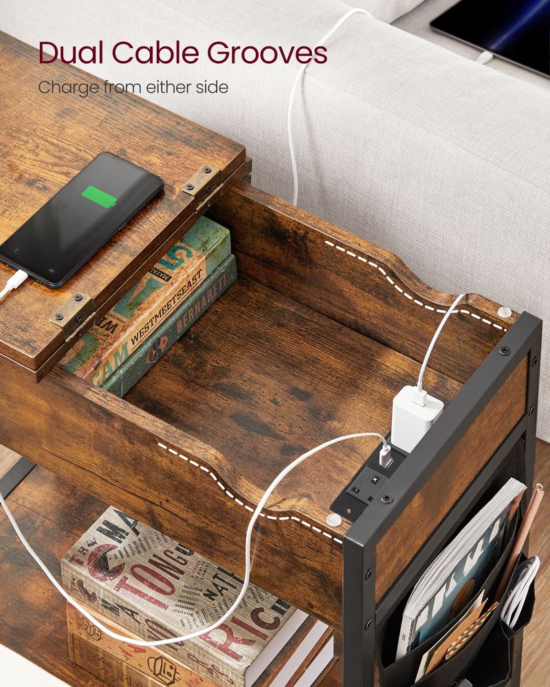 Side Table - Built-in Charging Station - Slim Design