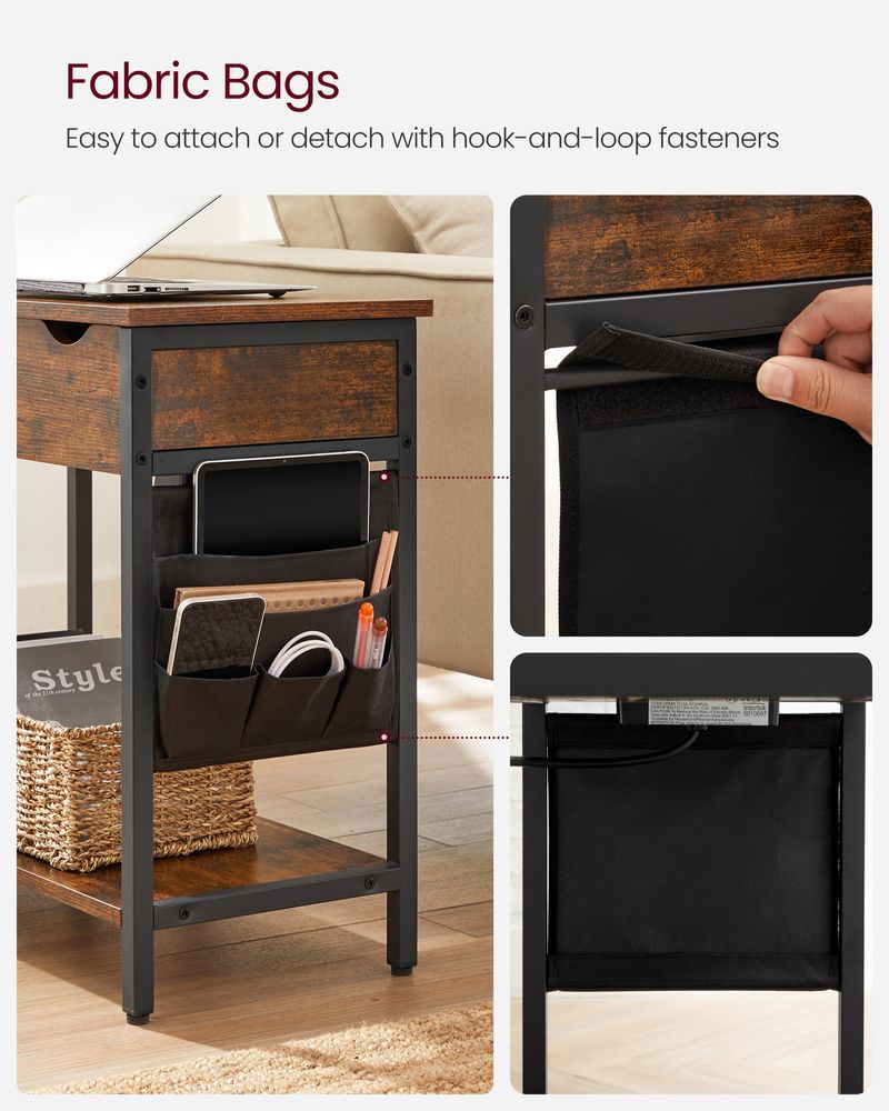 Side Table - Built-in Charging Station - Slim Design