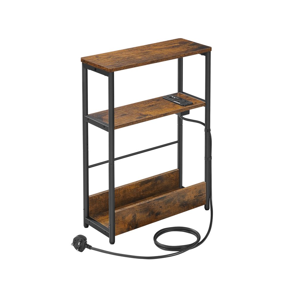 Side Table - Integrated Charging Station Design - Slim Storage Unit 3-Tier