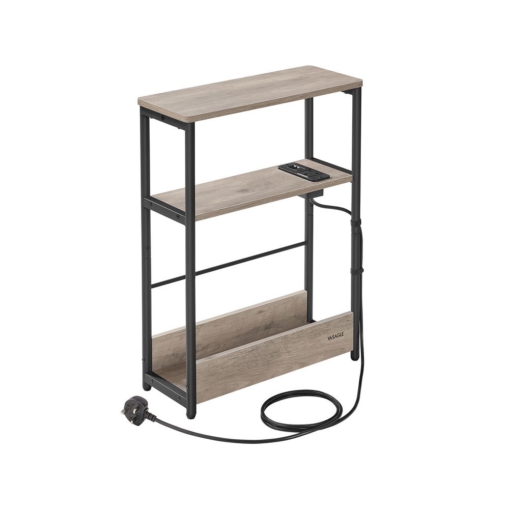 Side Table - Integrated Charging Station Design - Slim Storage Unit 3-Tier