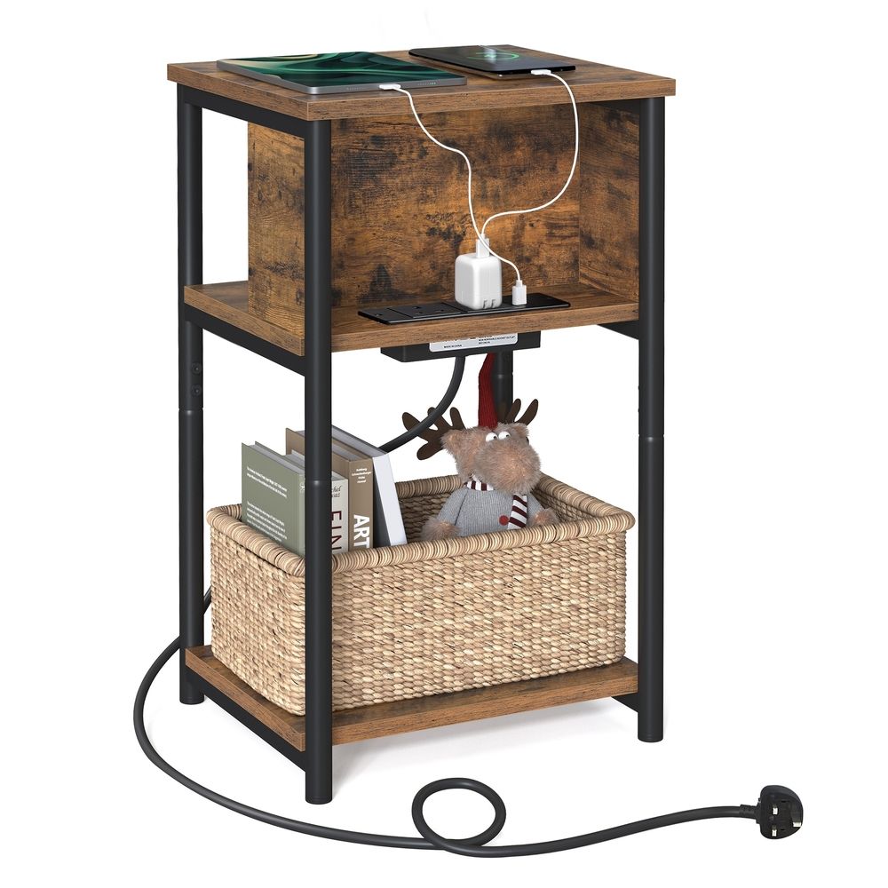 Side Table - Built-in Charging Station - 30 x 34 x 58 cm