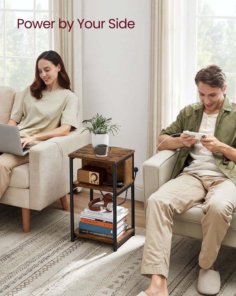 Side Table - Built-in Charging Station - 30 x 34 x 58 cm