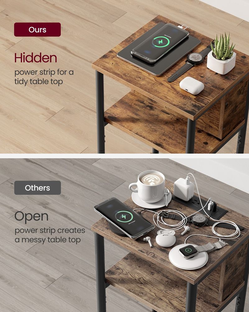 Side Table - Built-in Charging Station - 30 x 34 x 58 cm