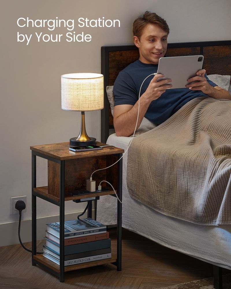 Side Table - Built-in Charging Station - 30 x 34 x 58 cm