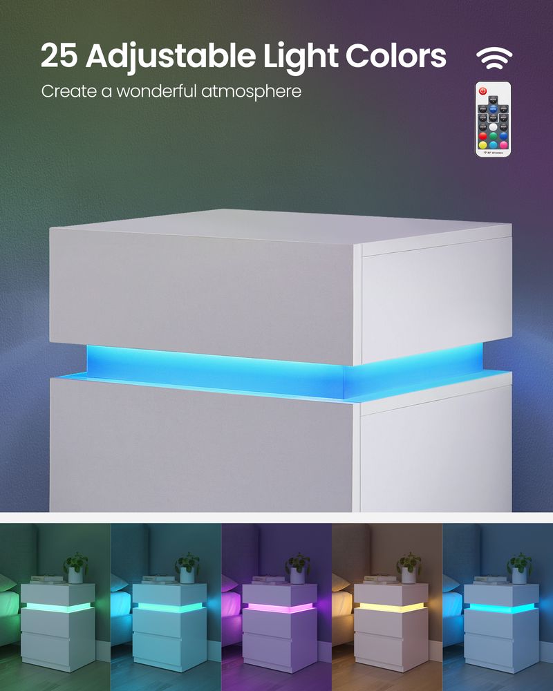 Bedside Table - LED Lighting Storage Design - 3 Drawers Unit
