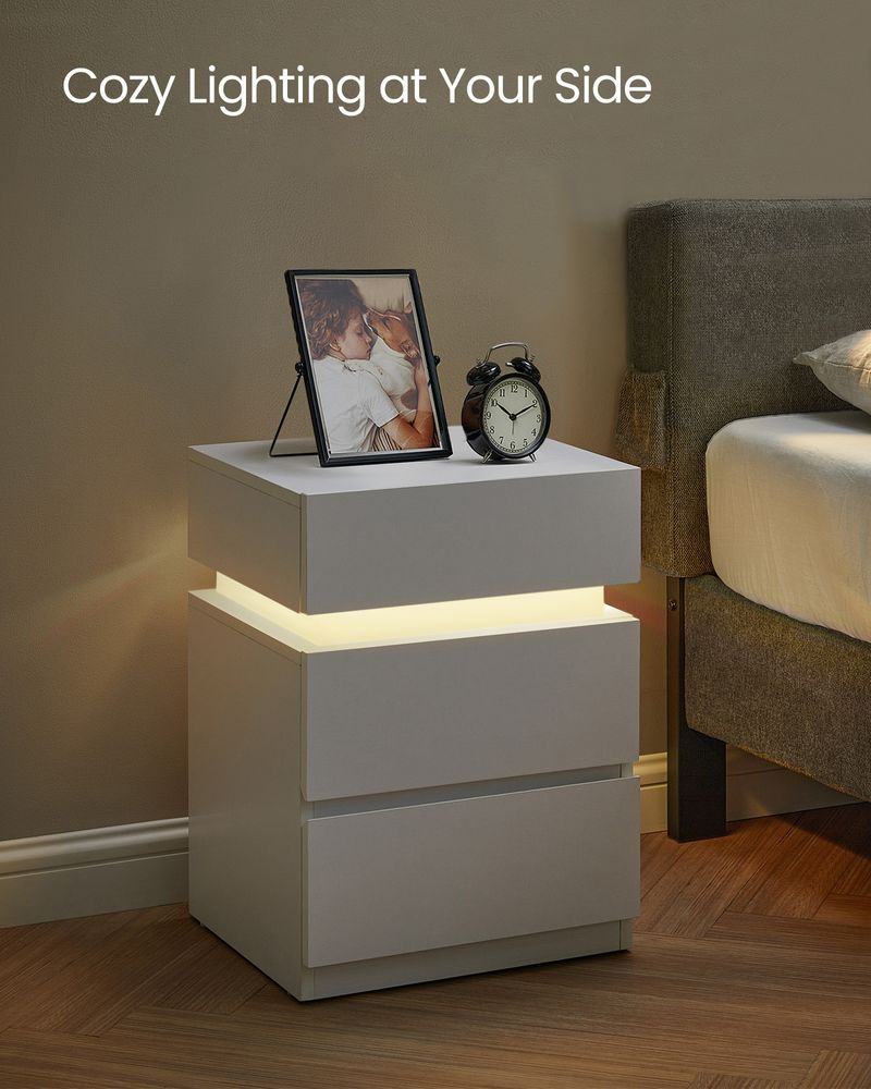 Bedside Table - LED Lighting Storage Design - 3 Drawers Unit