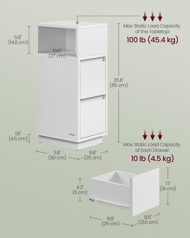 Bedside Tables - Slim Space-Saving Design - Set of 2