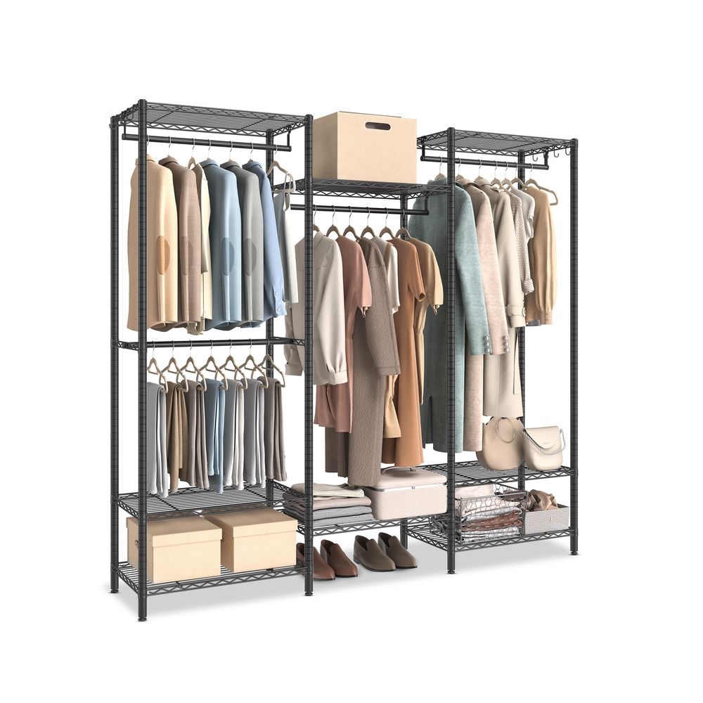 Clothes Rack - Metal Frame with Shelving Storage - Freestanding Wardrobe Unit