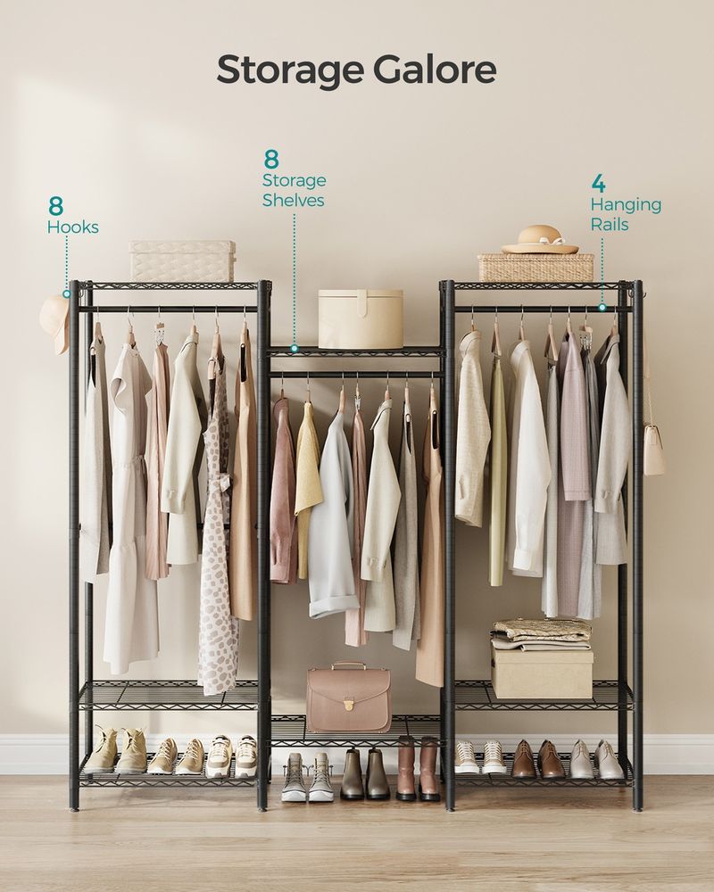 Clothes Rack - Metal Frame with Shelving Storage - Freestanding Wardrobe Unit