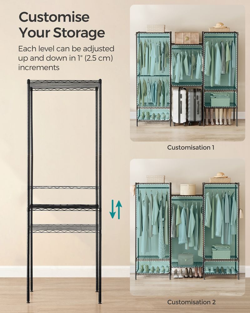 Clothes Rack - Metal Frame with Shelving Storage - Freestanding Wardrobe Unit