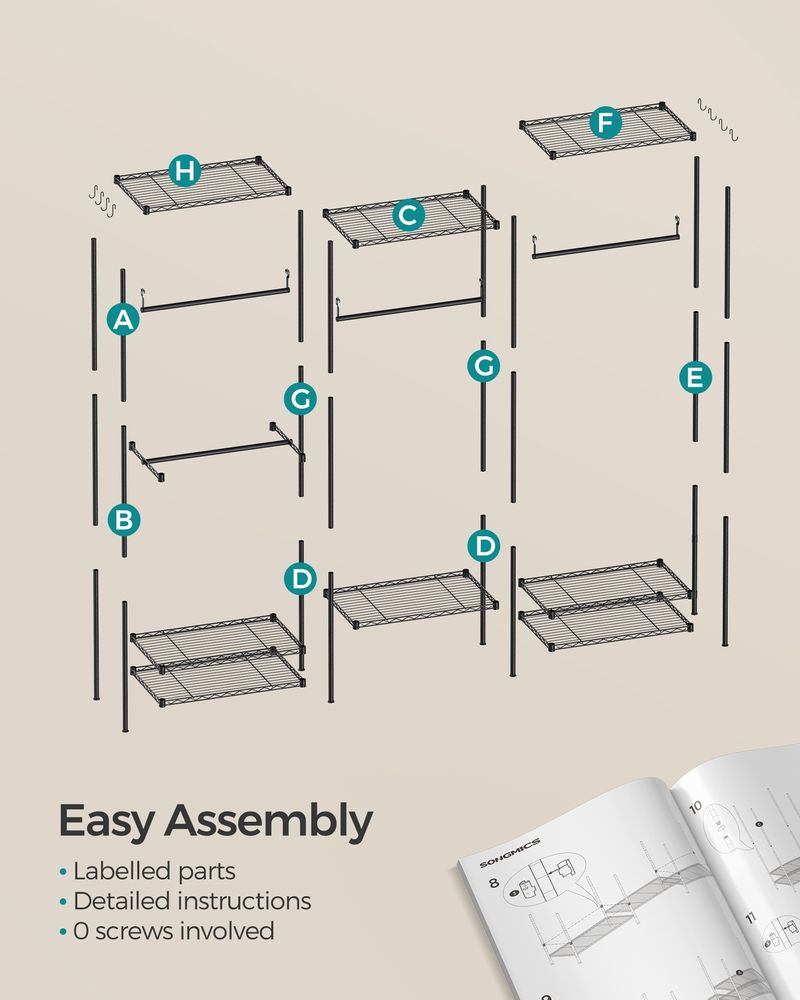 Clothes Rack - Metal Frame with Shelving Storage - Freestanding Wardrobe Unit