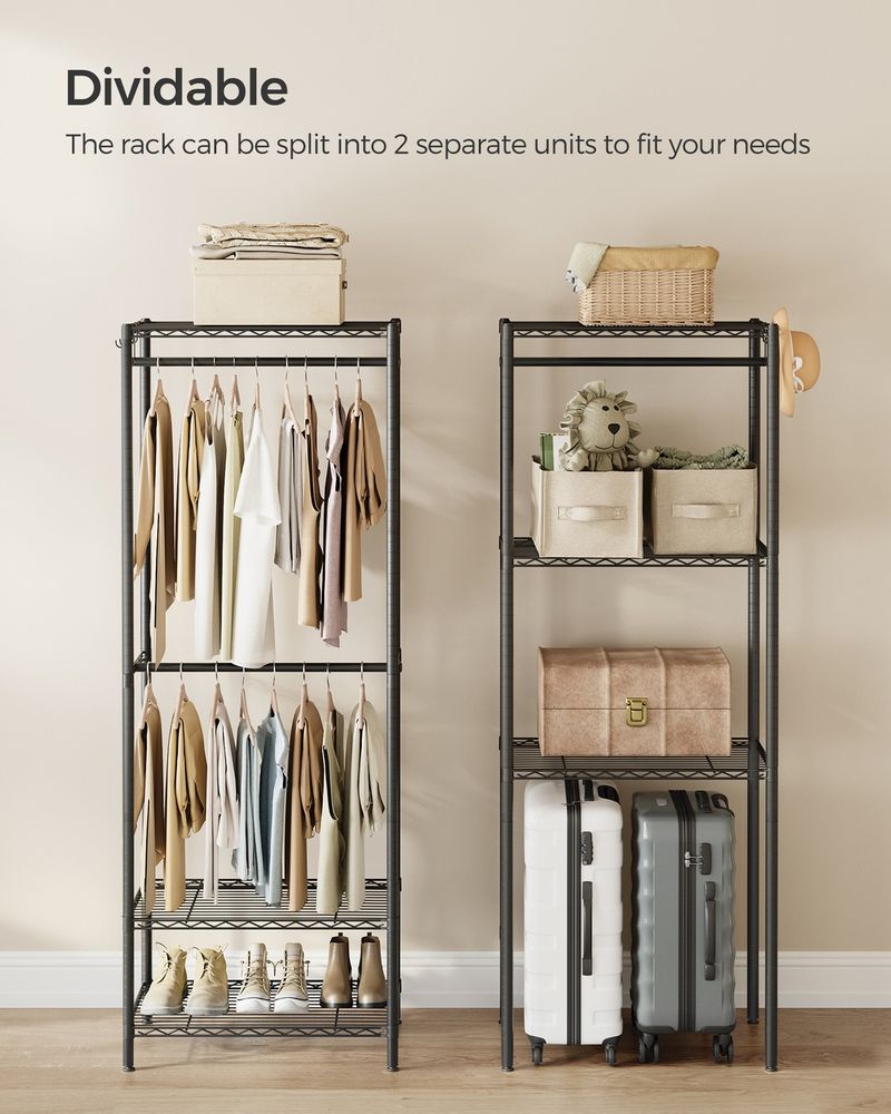 Clothes Rack - Metal Frame with Shelving Storage - Freestanding Wardrobe Unit