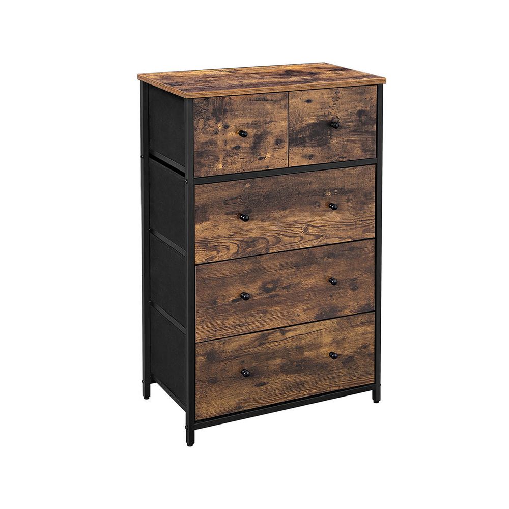 Chest of Drawers - 5 Fabric Drawer Storage - Rustic Brown Organiser Unit