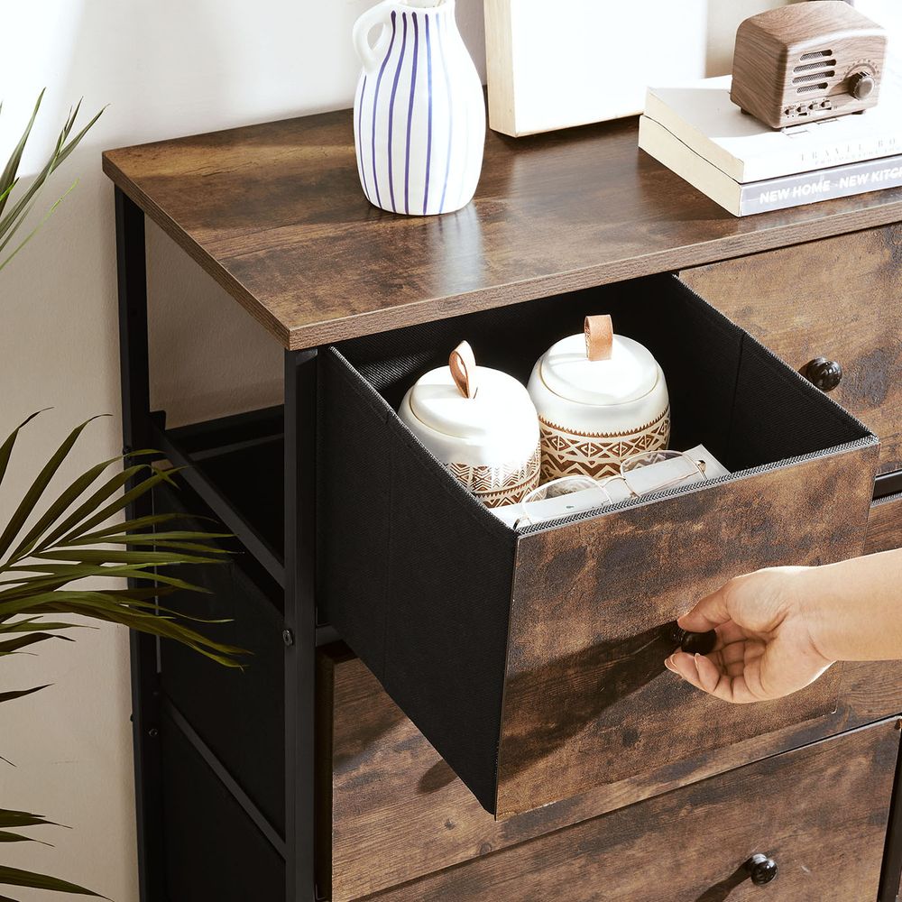 Chest of Drawers - 5 Fabric Drawer Storage - Rustic Brown Organiser Unit