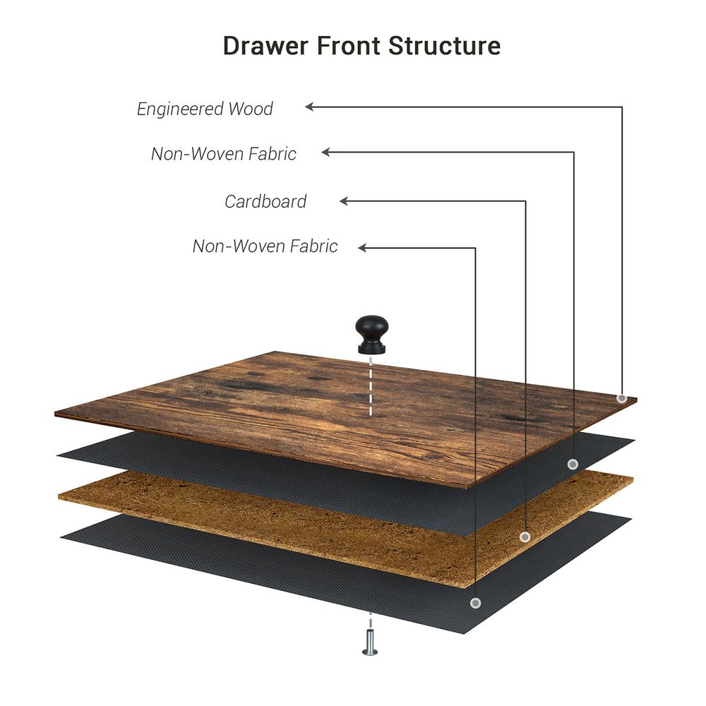 Chest of Drawers - 5 Fabric Drawer Storage - Rustic Brown Organiser Unit