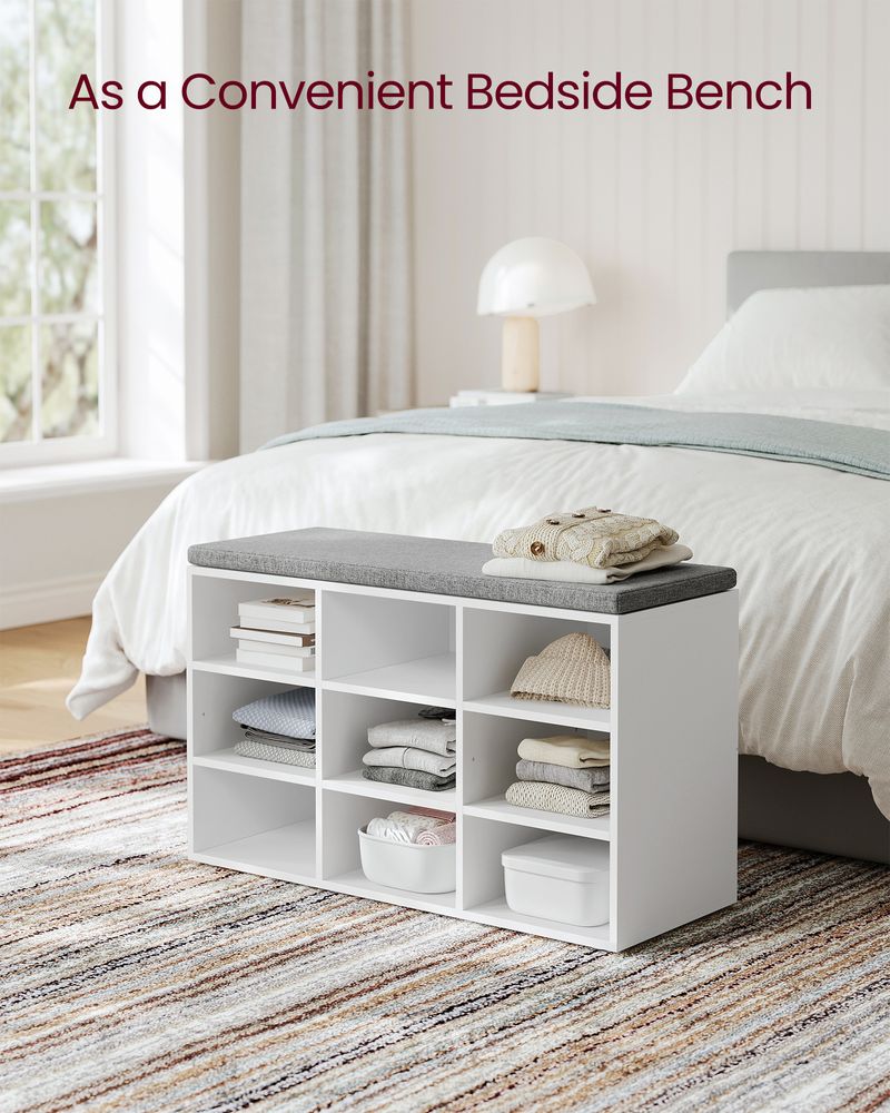 Storage Bench - Padded Seat Storage - 9 Compartments