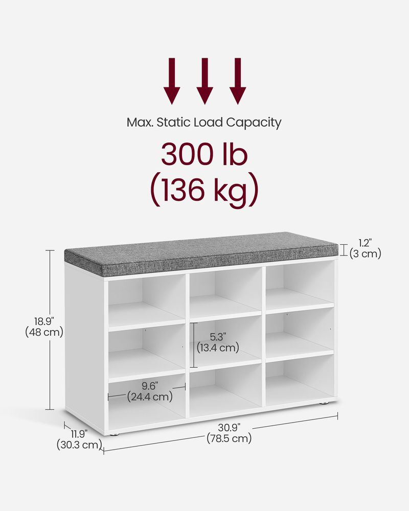 Storage Bench - Padded Seat Storage - 9 Compartments