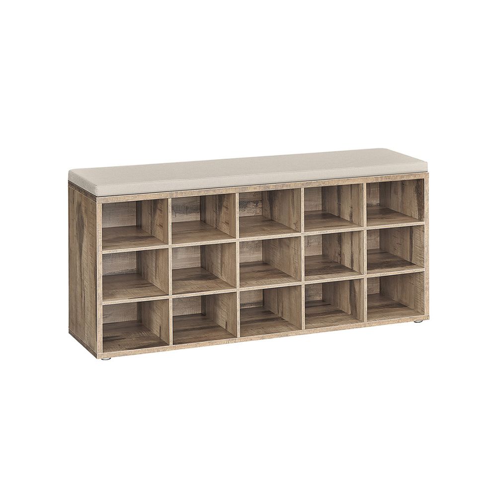 Shoe Bench - Cushioned Seat Storage - 15 Compartments