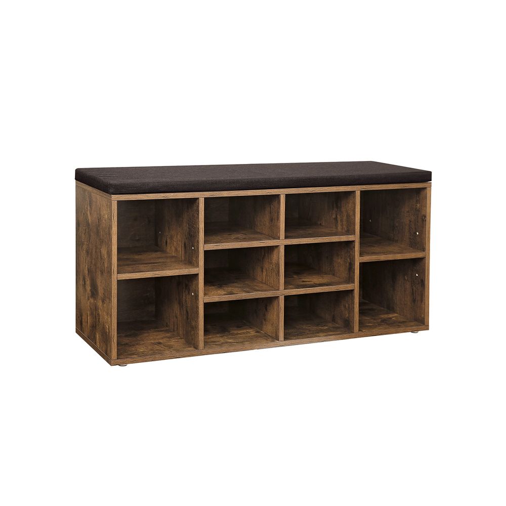 Shoe Bench - Cushioned Seat Storage - 10 Compartments