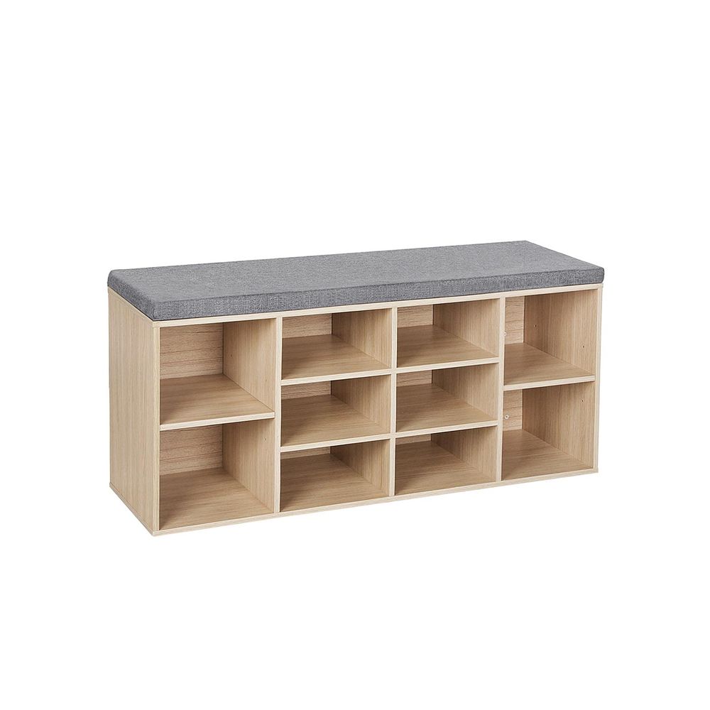 Shoe Bench - Cushioned Seat Storage - 10 Compartments