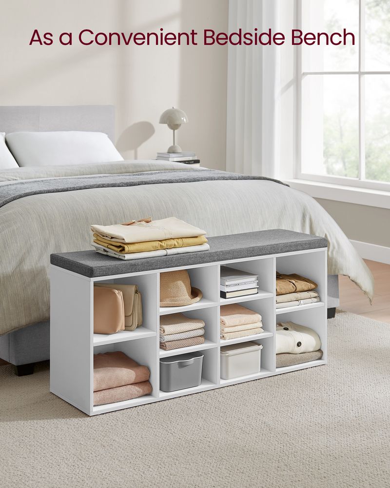 Shoe Bench - Cushioned Seat Storage - 10 Compartments