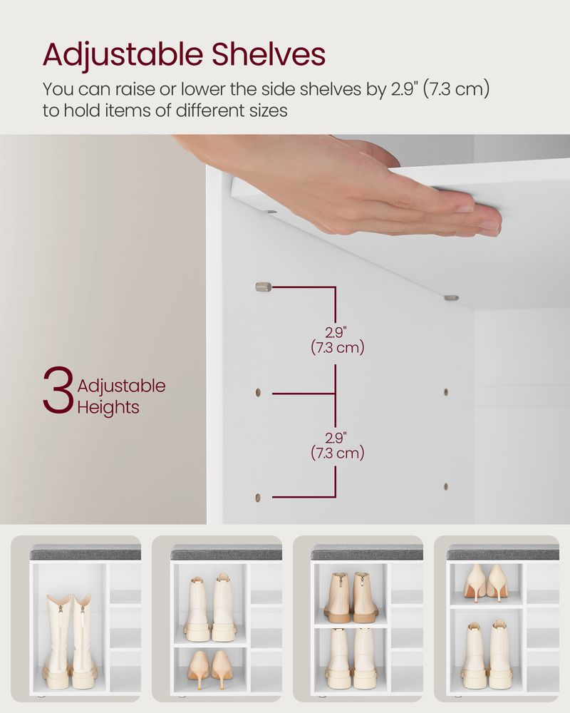 Shoe Bench - Cushioned Seat Storage - 10 Compartments