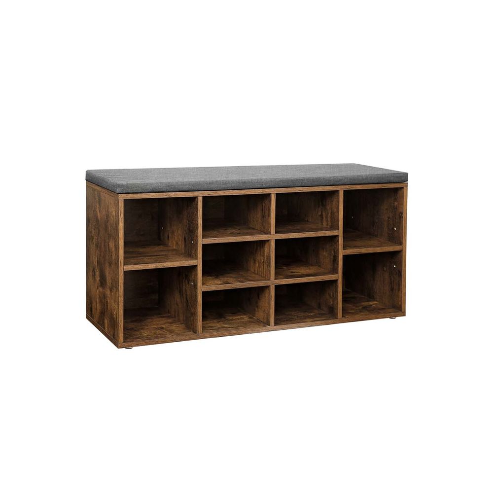 Shoe Bench - Cushioned Seat Storage - 10 Compartments