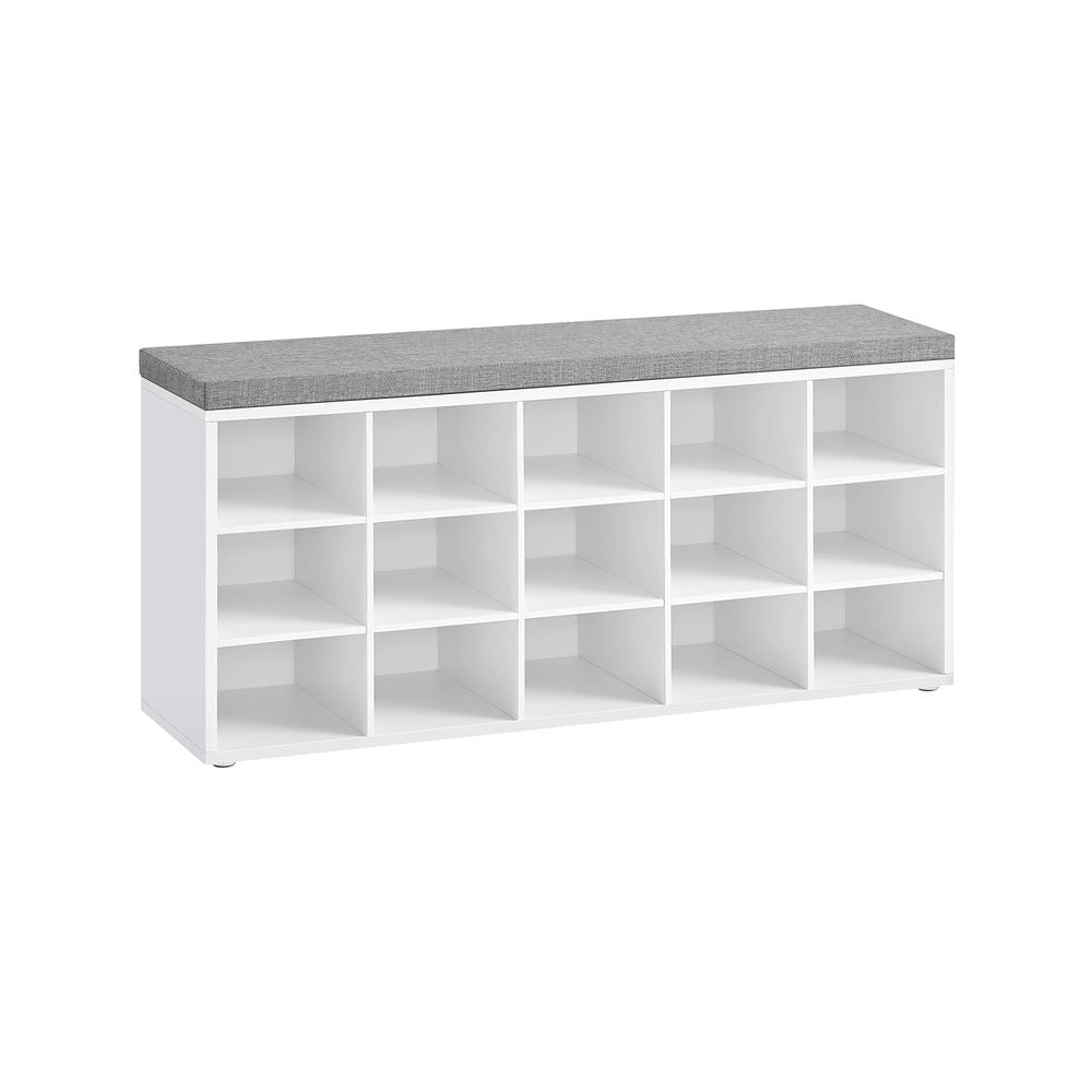 Shoe Bench - Cushioned Seat Storage - 15 Compartments